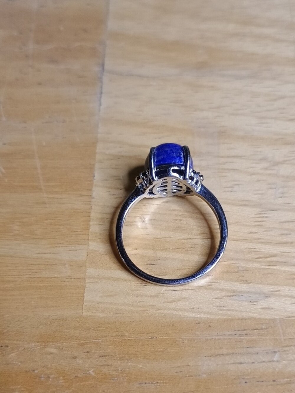 Silver Toned Blue Lapis Lazuli Ring and Drop Earrings Set - Picture 3 of 4